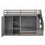 Lit mezzanine simple avec 3 tablettes, 2 armoires et 2 tiroirs, échelle de rangement, aucun sommier nécessaire, gris