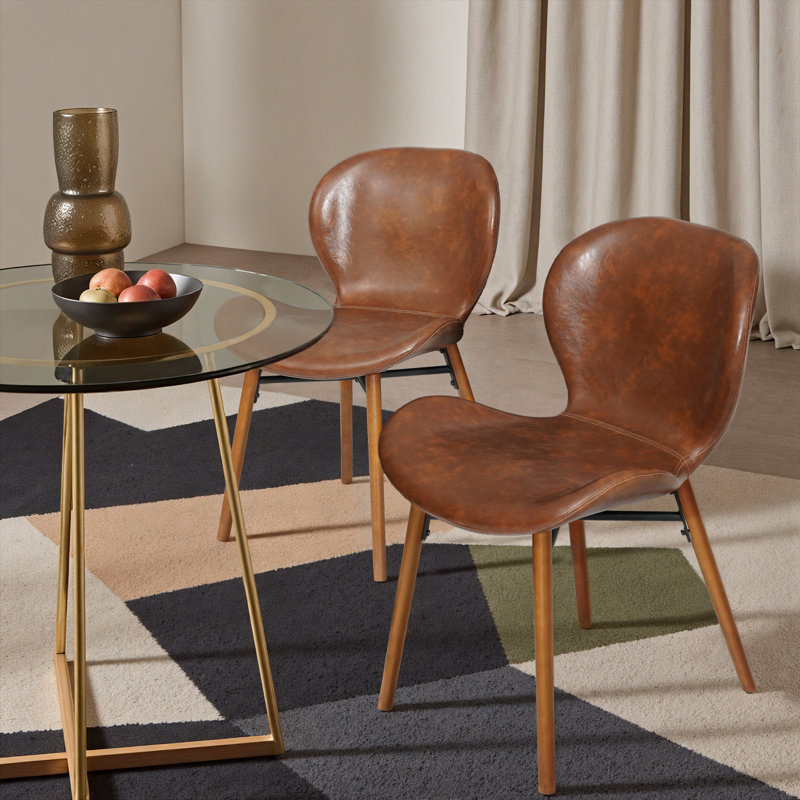 Chaise en similicuir et bois massif, Marron foncé