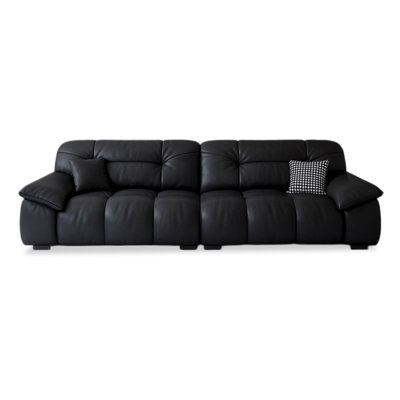 Black Genuine Leather Modular Sofa cushion couch