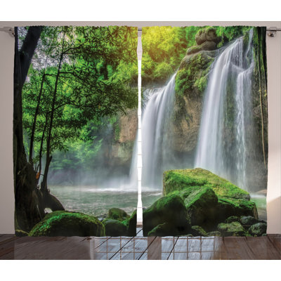 Waterfall Decor Graphic Print Semi-Sheer Rod Pocket Curtain Panels