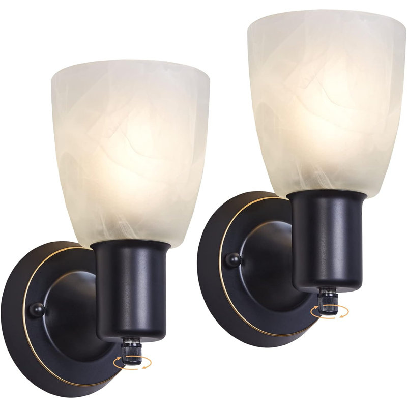 Modern Black Metal Battery-Powered Wall Sconce Set
