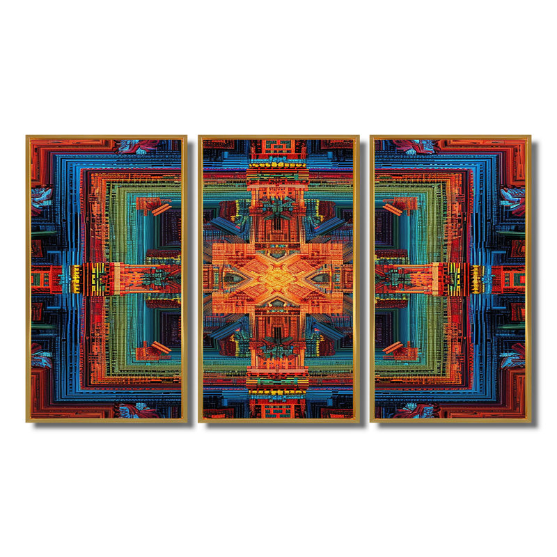 Mandala bouddhiste Vajrayana, Cadre flottant doré, H 32 po x l 48 po x P 1 po