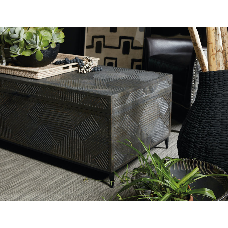 Gray and Black Mango Wood Lift-Top Storage Trunk