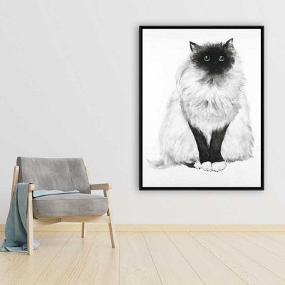 Blue Eyes Fluffy Siamese Cat Canvas | Turquoise Home Decor