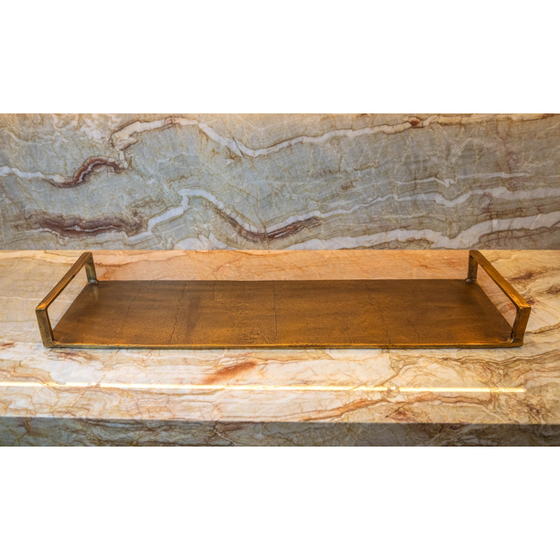 Plateau de service demi-lune rectangulaire en laiton fabriqué à la main, H 36 po x l 10 po x P 5 po