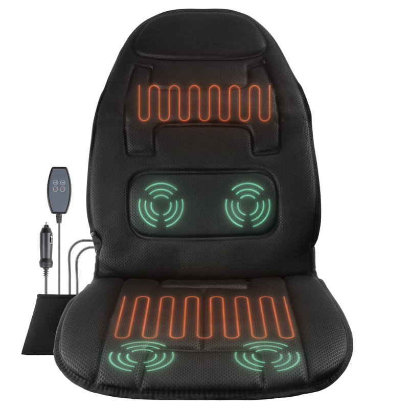 Coussin de chaise de massage pour siège d'auto Stalwart - Coussin chauffant vibrant avec 3 niveaux de massage - Masseur de dossier avec siège chauffant