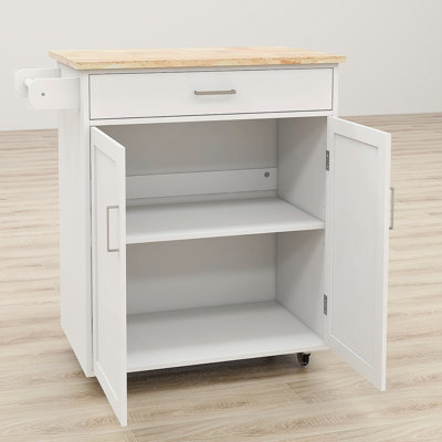 Kitchen Island Rolling Trolley Cart With Towel Rack Rubber Wood Table Top