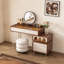 Coiffeuse de style milieu du siècle avec plateau en verre, armoire latérale à 3 tiroirs ajustables, finition noyer et crème, 100 cm-419976865