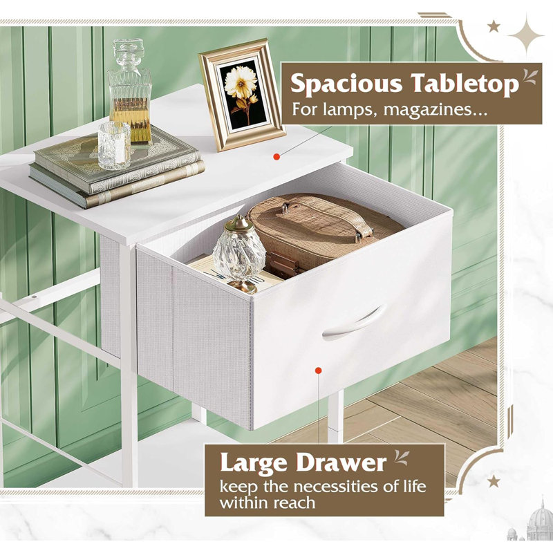 Night Stand Set Of 2, Nightstand With Fabric Storage Drawer And Open Wood Shelf, End Tables, Bed Side Table