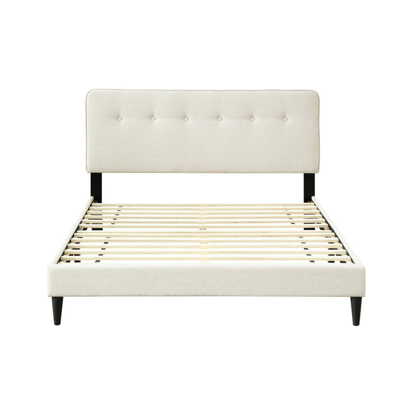 Lit tapissier double dans une boîte, charge, tête de lit, boîte en tissu blanc cassé avec hauteur de 42,5 po