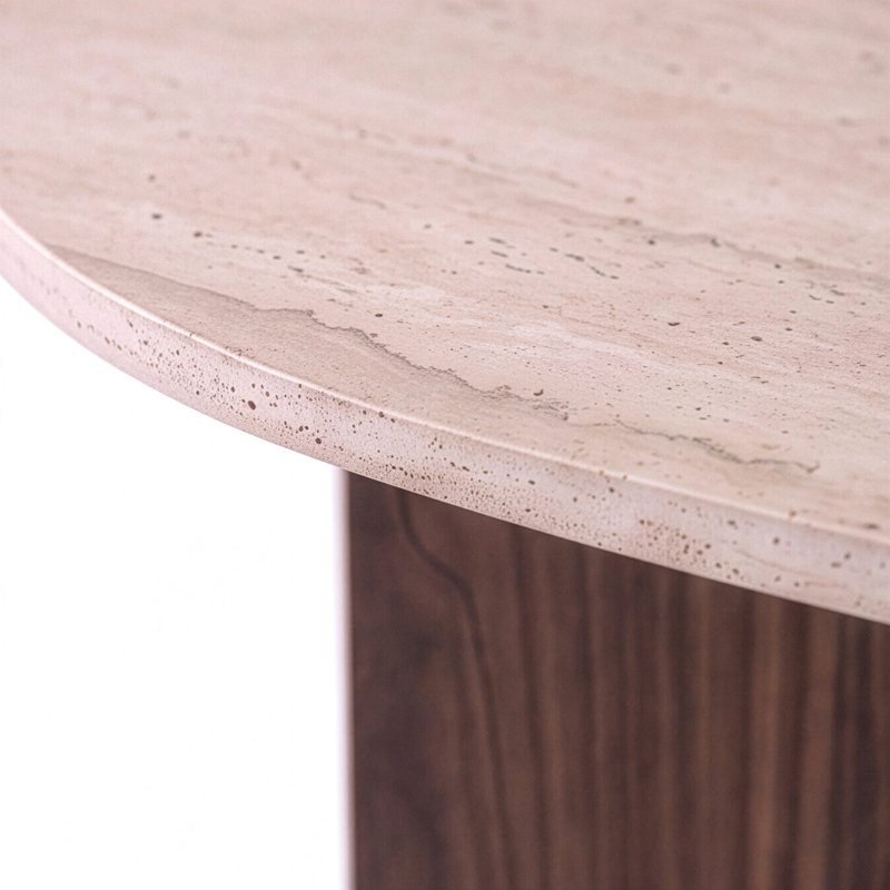 Table basse haut de gamme, travertin, noyer Milano, 139,4 x 41,9 x 79,5 cm | Panneaux de particules 100 % mélaminés, épaisseur : 1,8 cm