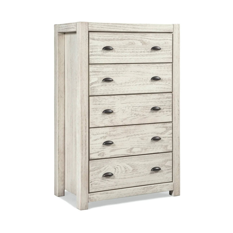 Montauk Bedroom Set, Rustic Off-White, Queen, 4 Pcs: Bed, 2 Nightstands, Dresser
