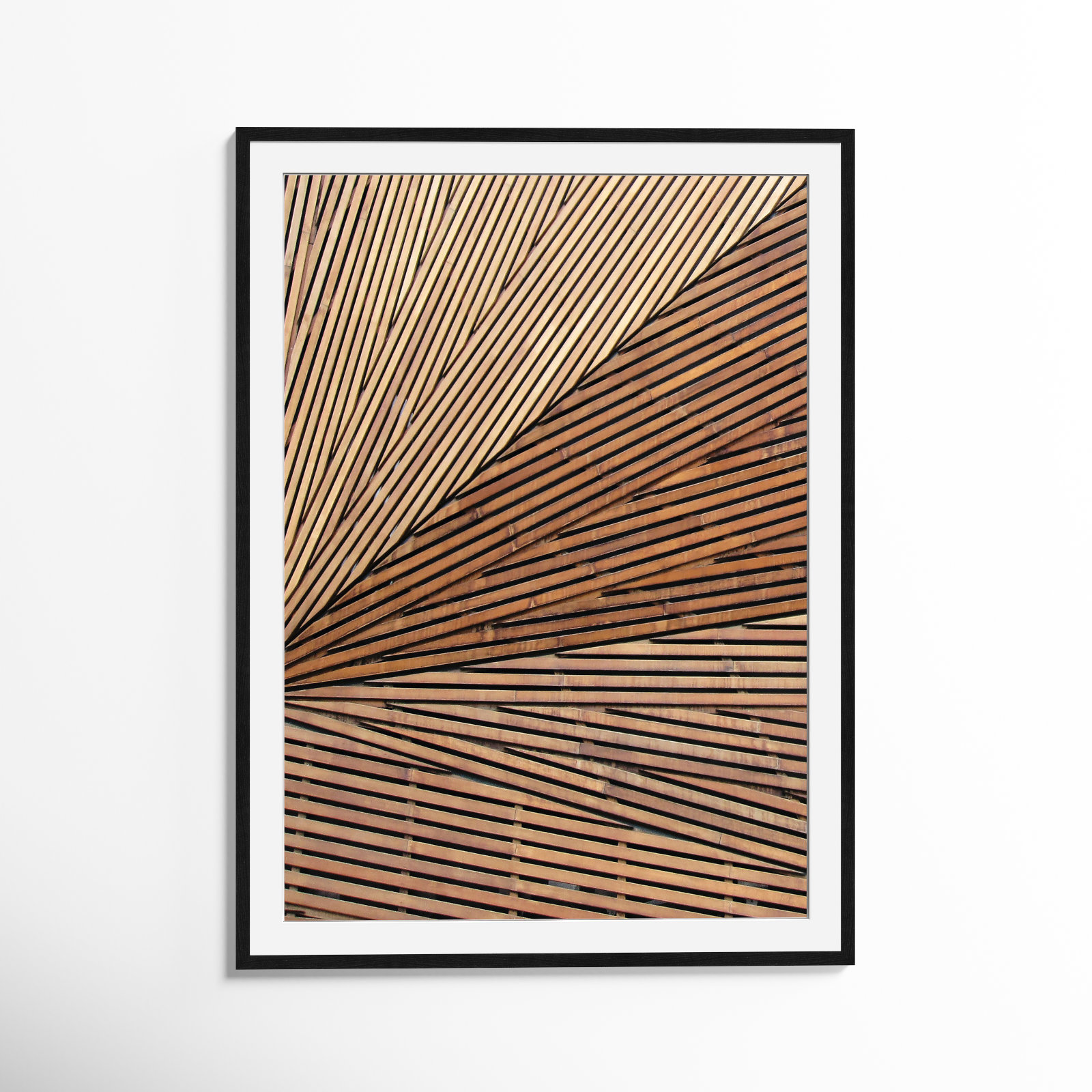 Geometric Wood Panel 1 - Picture Frame Print, 41.5" H x 29.5" W x 0.75" D, Walnut Wood Grain