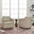 2 Pieces Genuine Leather Oak Wood Cane Swivel Barrel Chair-1258990951
