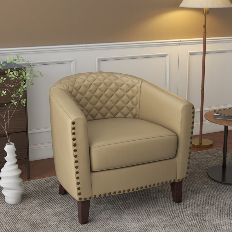 Fauteuil demi-tonneau Edvardas, Similicuir beige