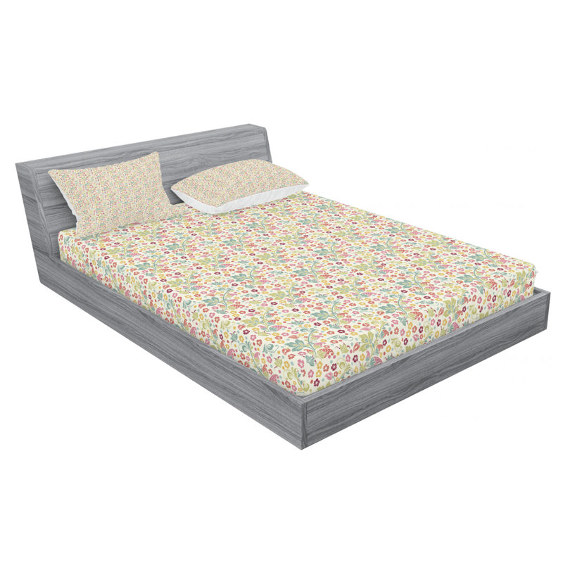 Microfiber Floral Sheet Set, Queen Sheet Set with Fitted Sheet