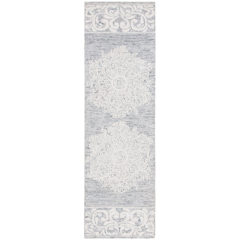 Abstract Hand Tufted Wool With Cotton Cloth Backing Floral Rug, Runner 2'3" x 8'