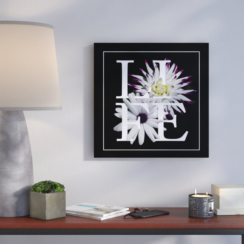 « floral graphic ii », impression sur toile, H 18 po x l 18 po x P 1,5 po, Toile encadrée noire, Pas de tapis