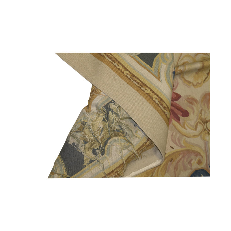 Tapis beige / noir / bleu marine / jaune de qualité supérieure Aubusson