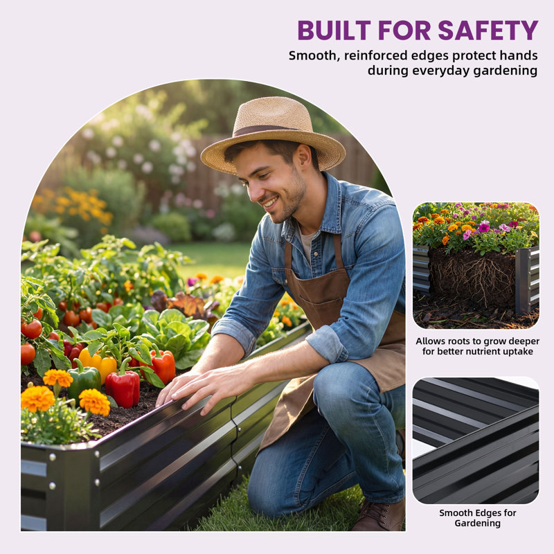 12 ft W x 4 ft D Large Galvanized Raised Garden Bed, Black