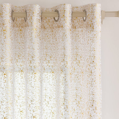 Metallic Gold Foil Spots Design Sparkle Sheer Curtains For Living Room, Privacy Grommet Shimmer Sheer Curtains 2 Panels Set, 52 X 84 Inch, White Gold