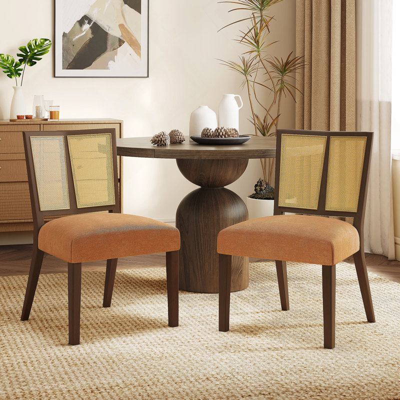 Ensemble de 2 chaises en rotin sans accoudoirs (noyer + caramel), Noyer, Caramel