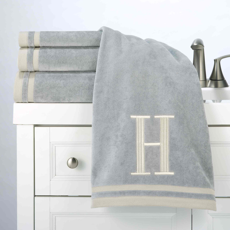IVR/GLD Monogram Towel Set, 5 Piece Towel Set, Gray
