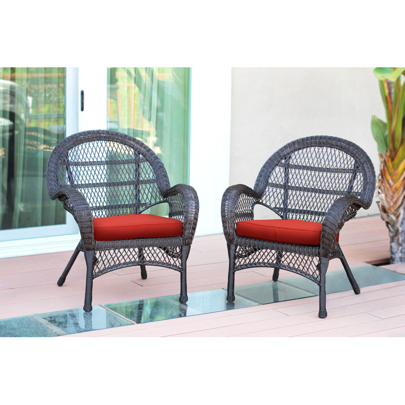 Maltby Wicker Outdoor Lounge Chair, Black, Red Orange