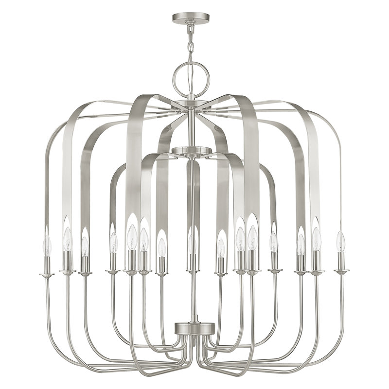 Lustre géométrique 15 lumières Lawrence, Nickel brossé