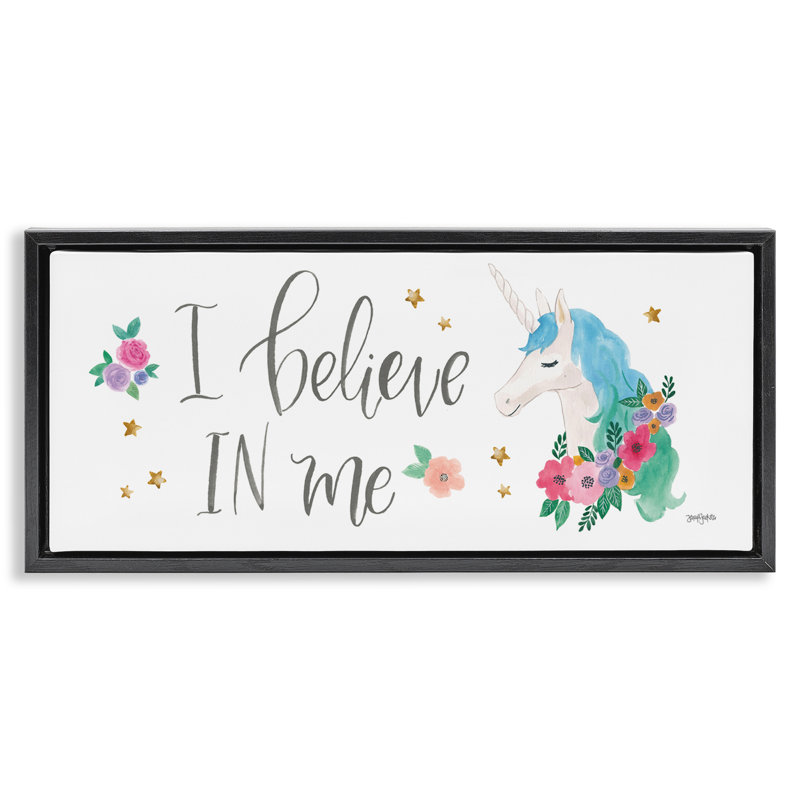 Believe In Me - Licorne bleue, H 11 po x l 25 po, Cadre flottant noir de jais