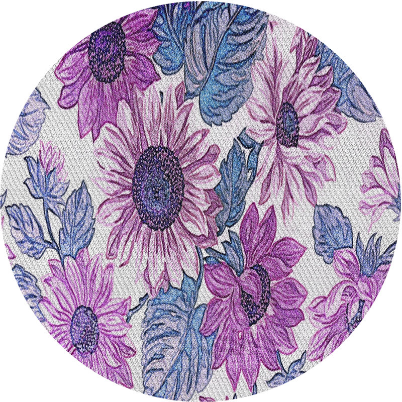 Tapis mauve / bleu à motif floral Sufyan, Rond 7 pi