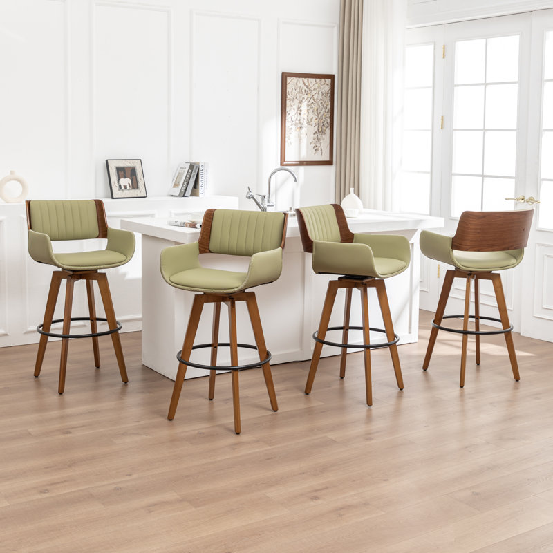 Modern Faux Leather Upholstered Swivel Stools, Green, Counter Stool (26.57"Seat Height)
