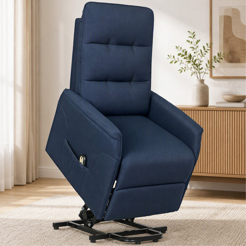 Power Lift Recliner Chair for Elderly, Fabric Lift Chair Sofa with Remote Control, Side Pockets, Pocket Spring, Tufted Back, Quick Assembly, Deep Blue