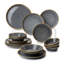 Service de table en porcelaine tachetée gris anthracite et or (service de 16 pièces pour 4 personnes)