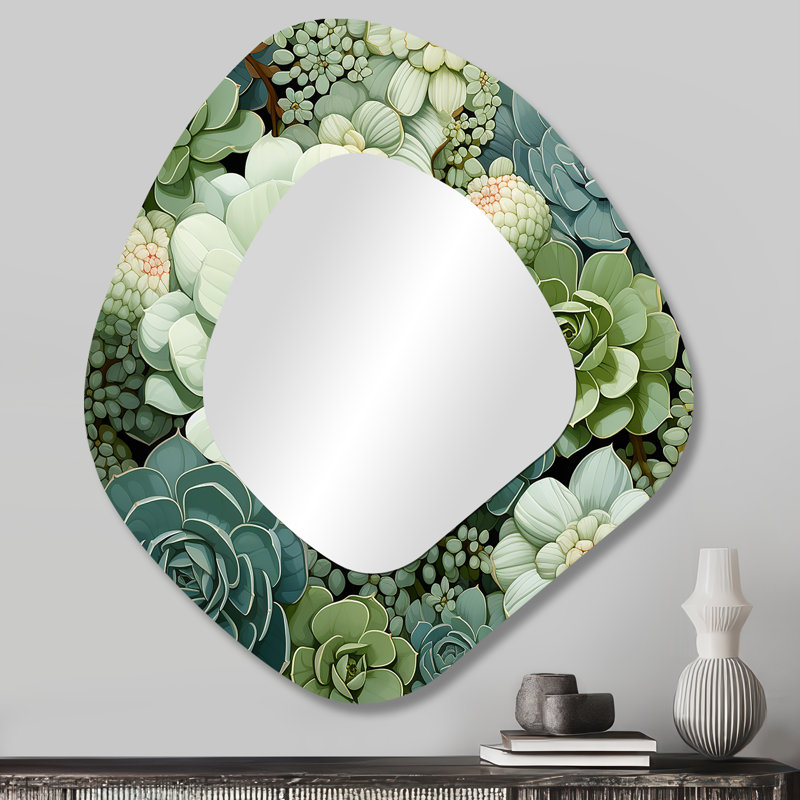 «Green Succulents Flowers Serene Succulents IV», miroir mural décoratif asymétrique succulent, 28 po x 25 po