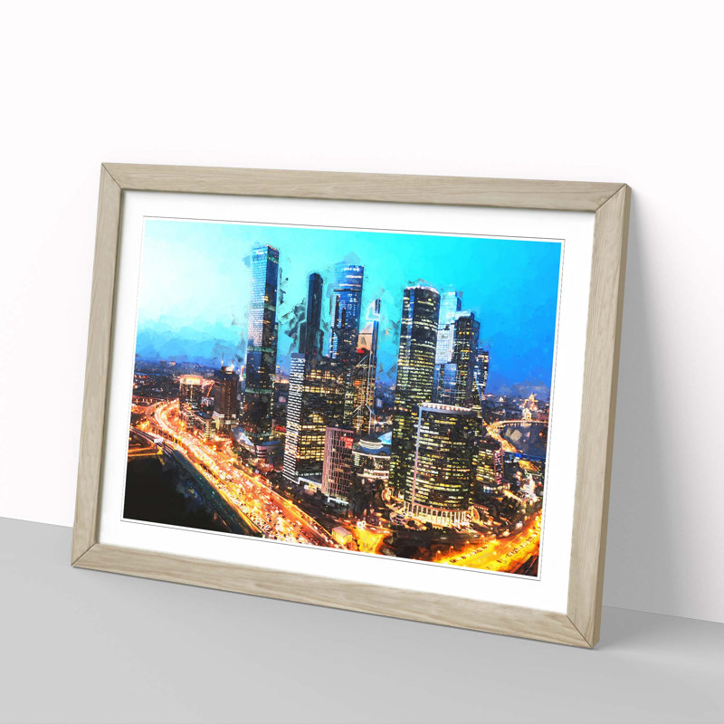 Moscow Russia Skyline in Abstract - Picture Frame Graphic Art Print, 48cm H x 65cm W x 2cm D, Oak Framed