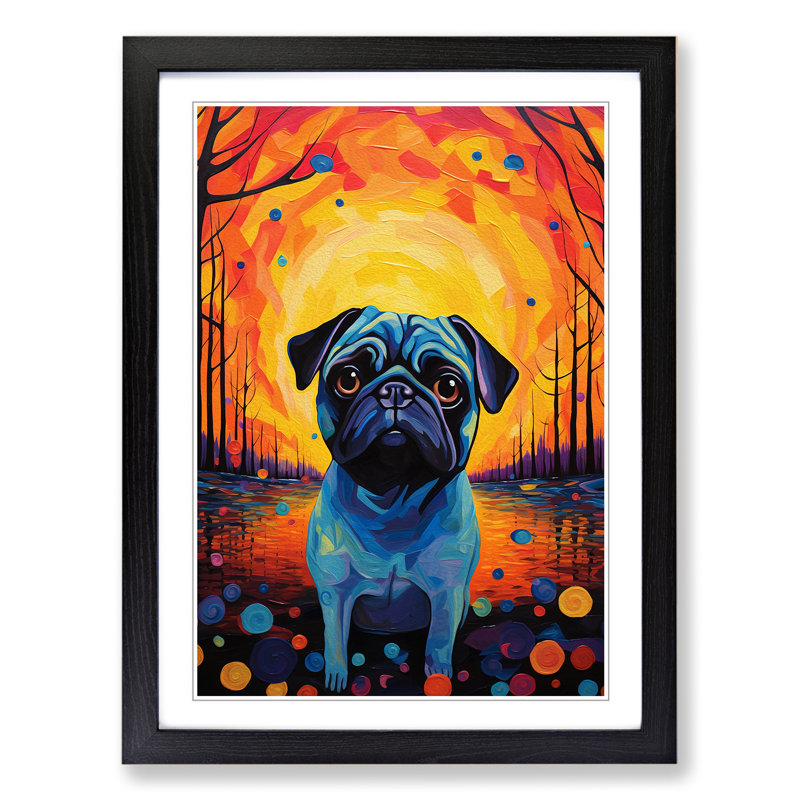 Pug Expressionism No.2 - Single Picture Frame Print on Wood, 46" H x 34" W x 2" D, Black
