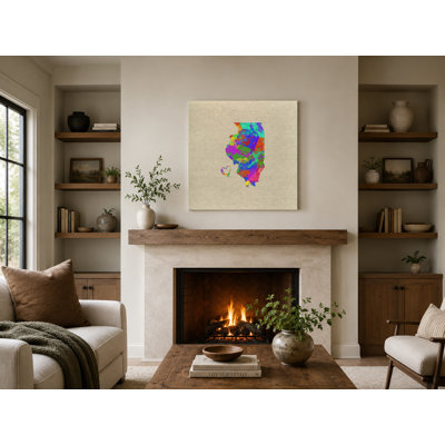 «Illinois State Watercolor Map», art mural sur toile carrée