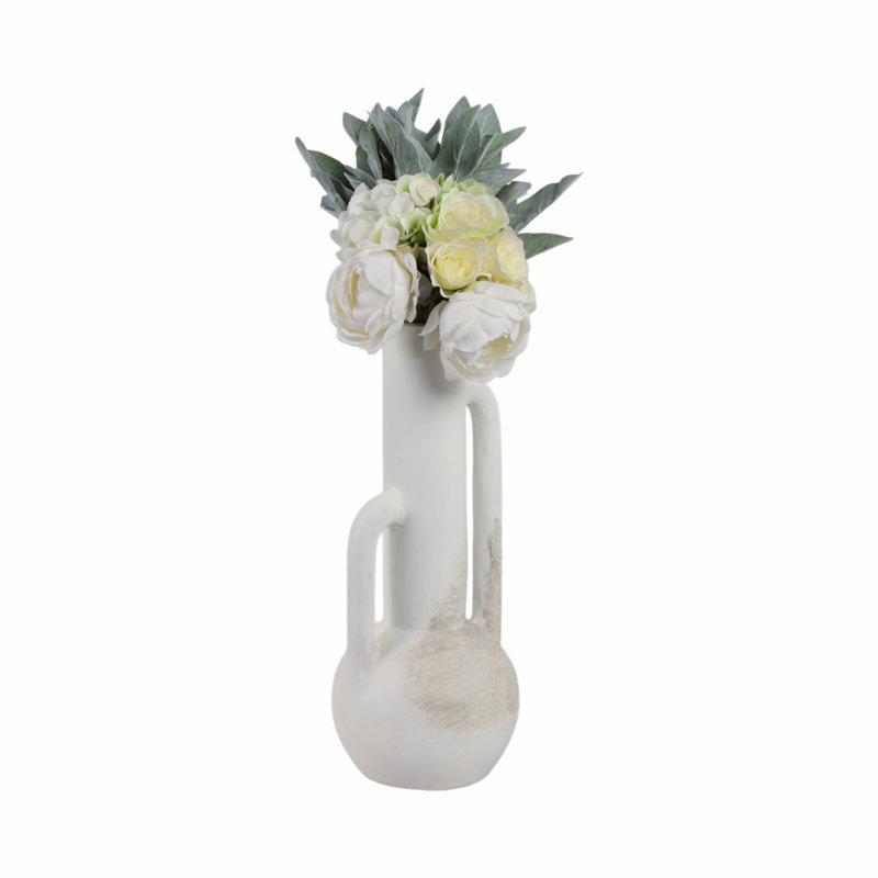Vase Pottery Woven Terracotta Jute Sculptural Design 19" White for Home Office Bedroom Living Room Decor.