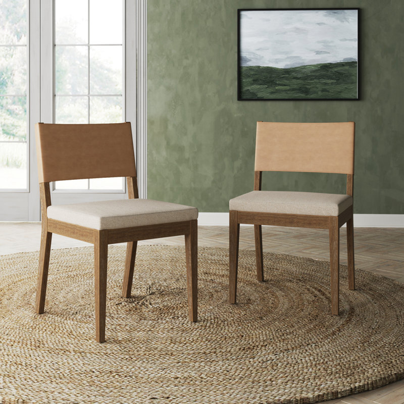 Chaise rembourrée en bois massif brun clair, paquet de 2, Brun, Beige / Ivoire, 2