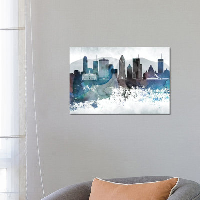Montreal Bluish Skyline by WallDecorAddict - Wrapped Canvas Print