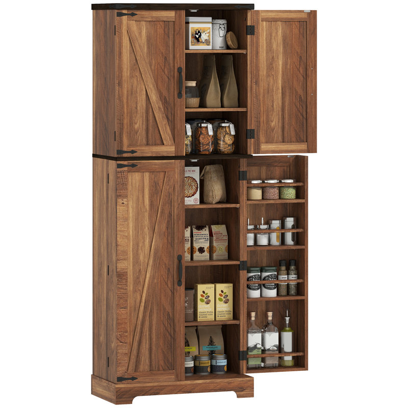 Armoire de rangement pour garde-manger 64 po avec 8 étagères à épices et 8 tablettes réglables, brun, Brun