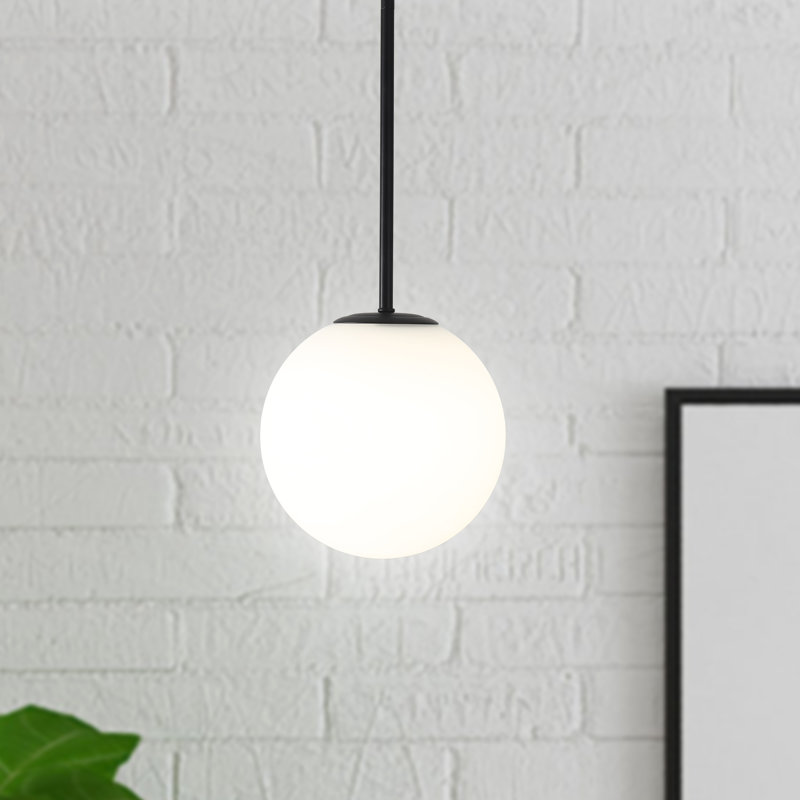 Jawaski 1 - Light 7.87“ Single Globe Schoolhouse Pendant Kitchen Island Pendant, Matte Black