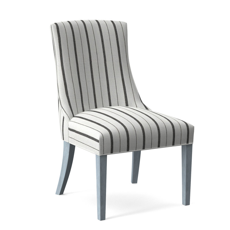 Tuxedo Slipper Dining Chair, Light Blue Performance Fabric; 0851-55, Sea Glass Finish
