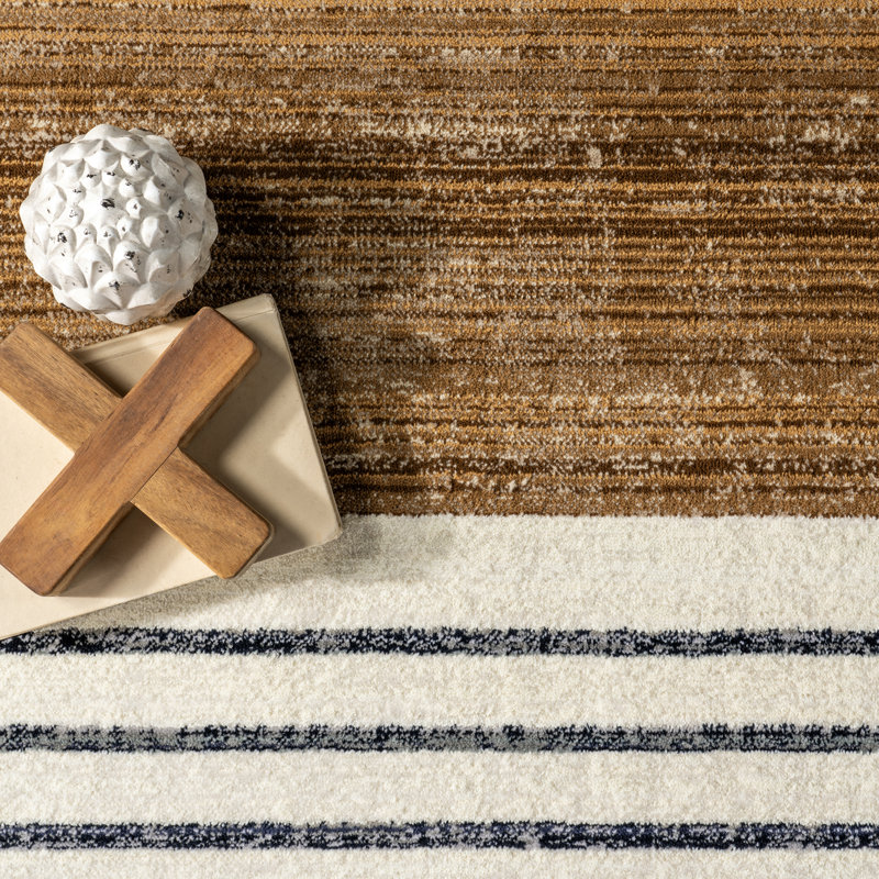 Keeva Modern Striped Fringe Area Rug, Rectangle 3'3" x 5', Beige/Brown