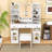 Vanity Desk with LED Mirror, 3 Drawers ,Storage Shelves and Stool-597775611