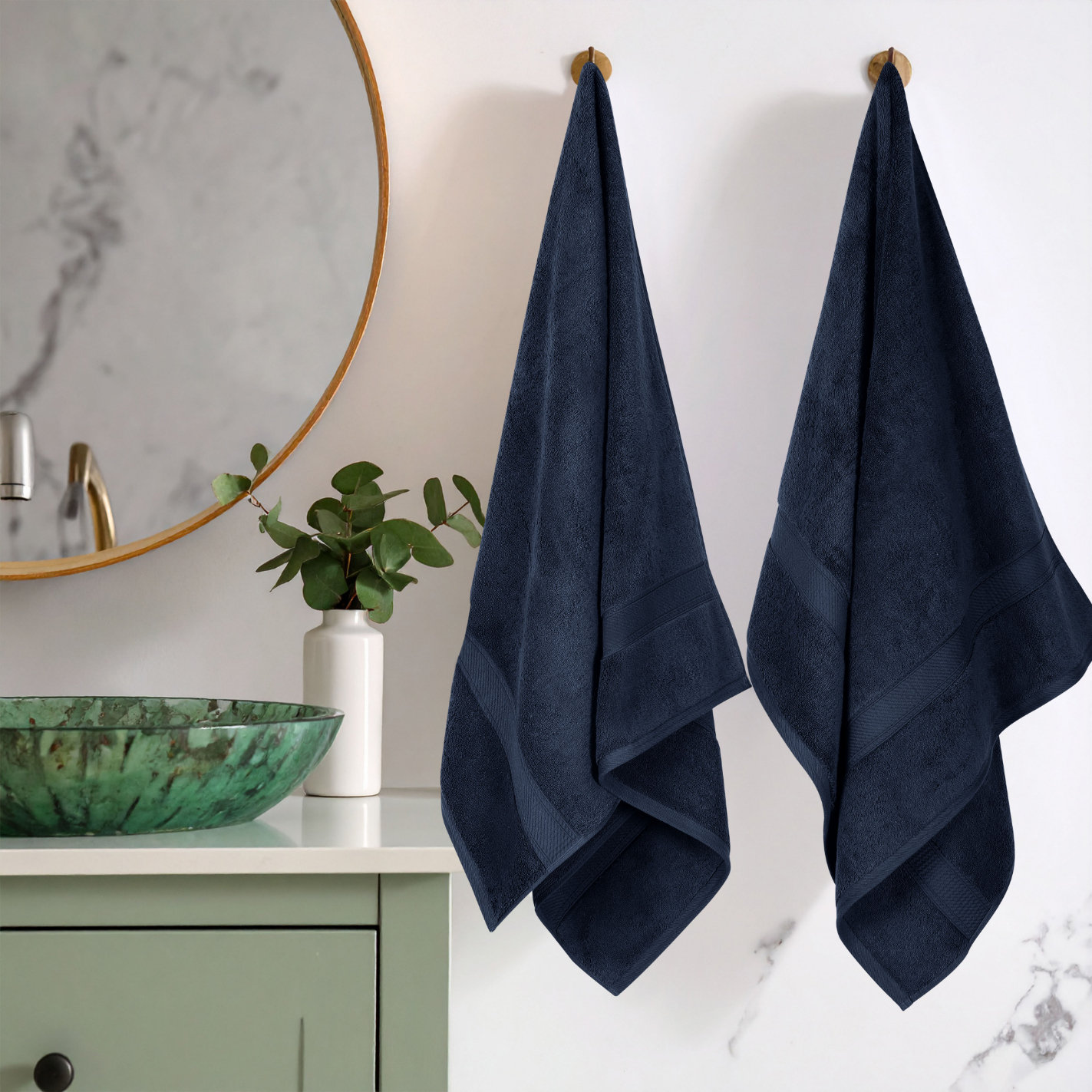 2-Piece Egyptian Cotton Bath Towel Set, Navy Blue