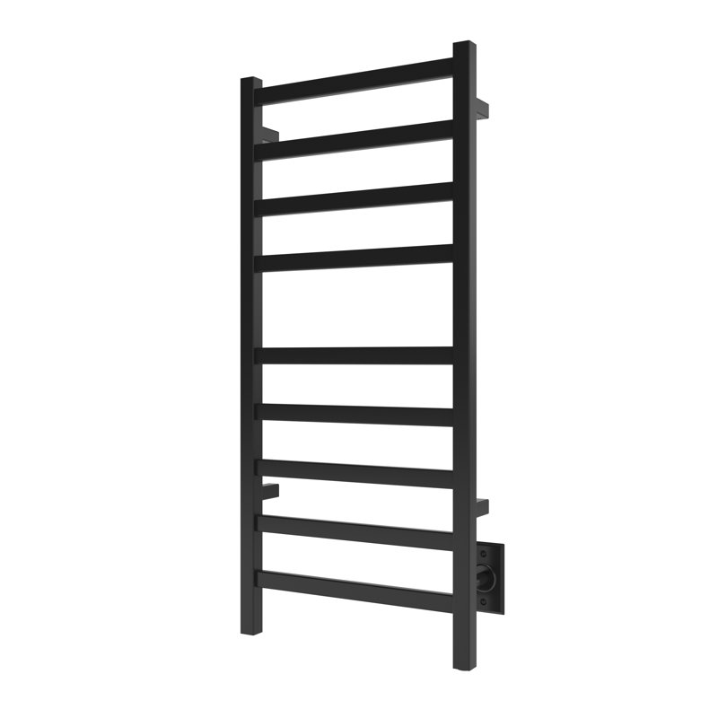 Chauffe-serviettes électrique mural en acier 18 po x 40 po Kontour - noir mat, câblé, rails carrés, Électrique câblé