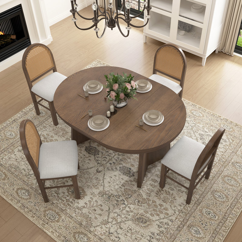 Ensemble de salle à manger 5 pièces, 1 table extensible avec une rallonge de 16 pouces, Noyer, Noyer / beige