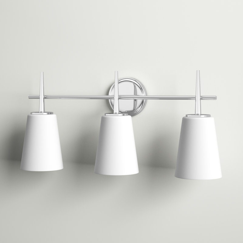 Éclairage pour meuble-lavabo à 3 lumières en métal givré avec abat-jour en verre givré Erlandson, Chrome, 9 W A19 moyen
